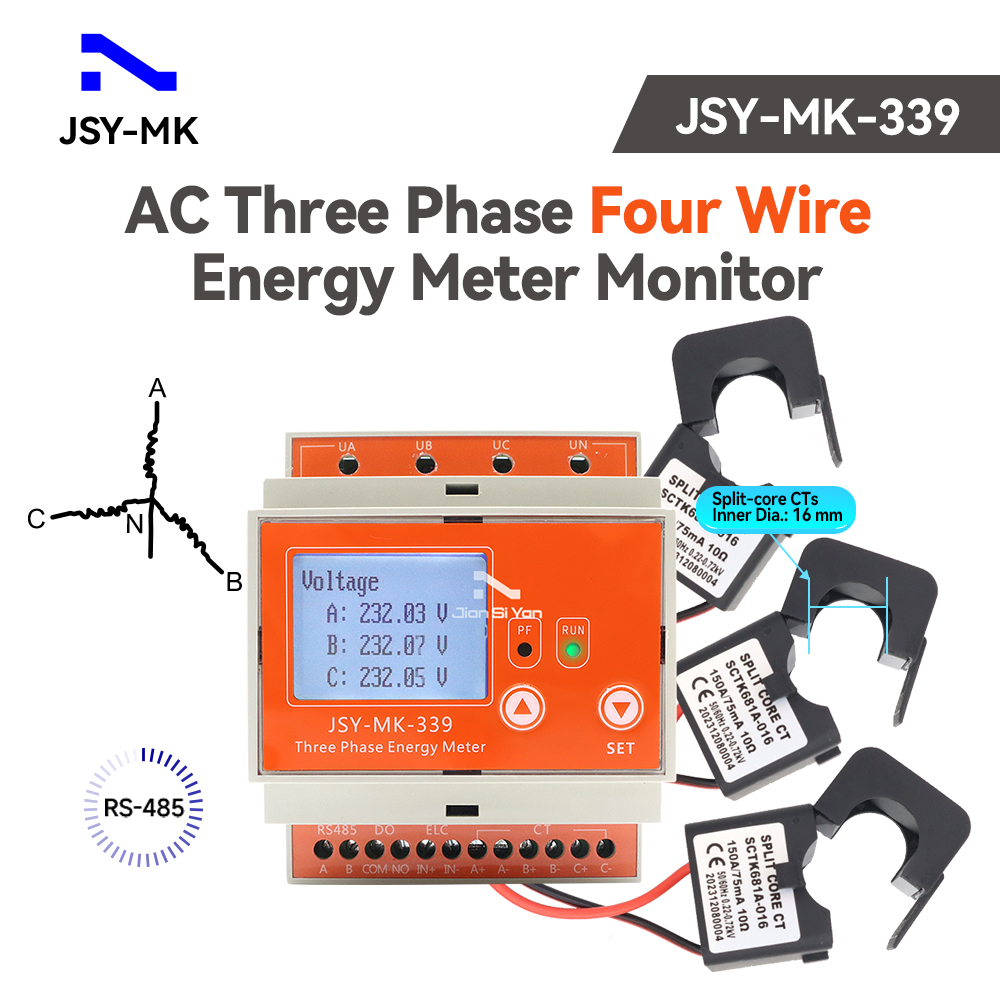 Energy Meter Bidirectional - JSY-MK-339 RS485 Medição Bidirecional 150A AC