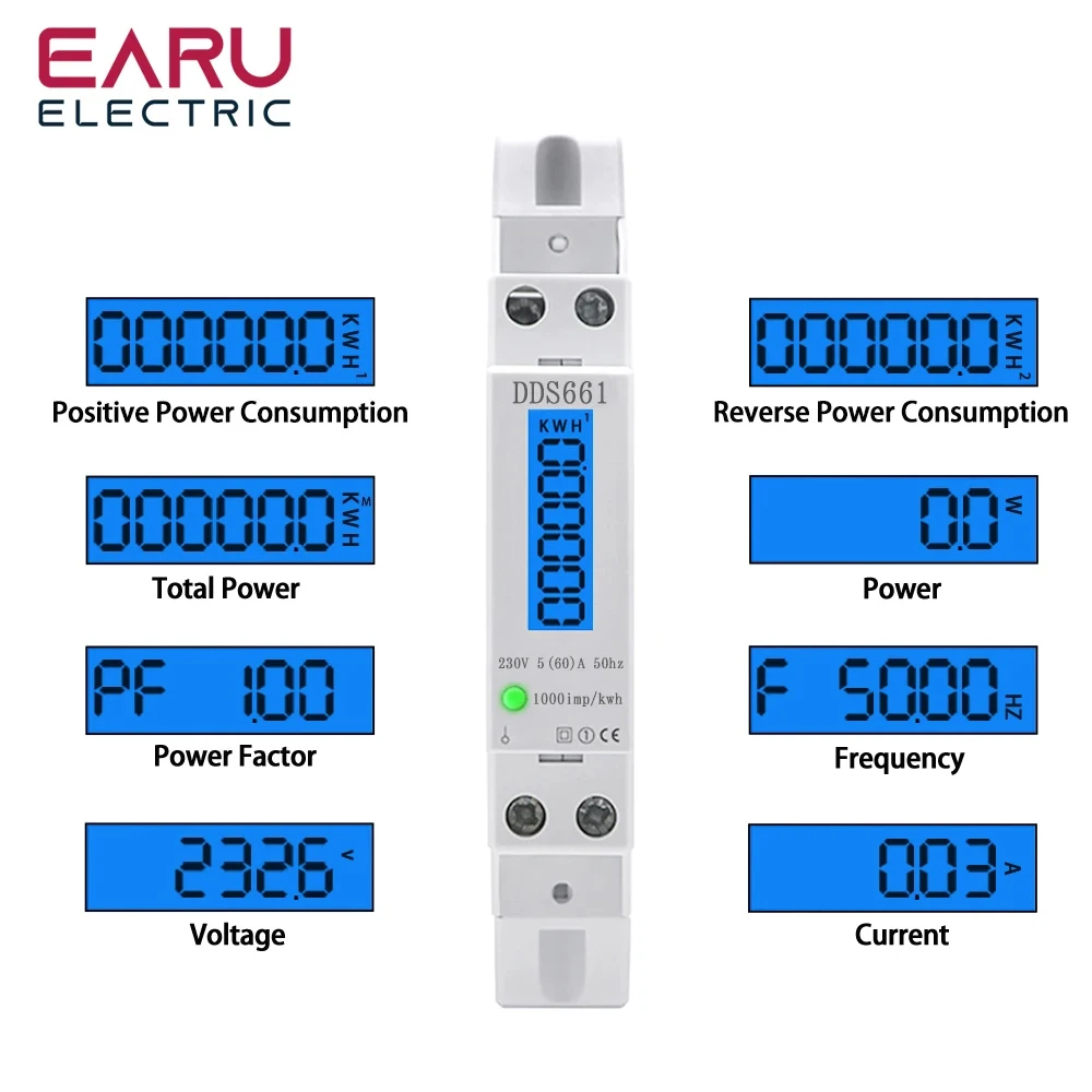 Energy Meter Bidirectional - Monofásico Backlight Wattmeter Potência, Display Digital